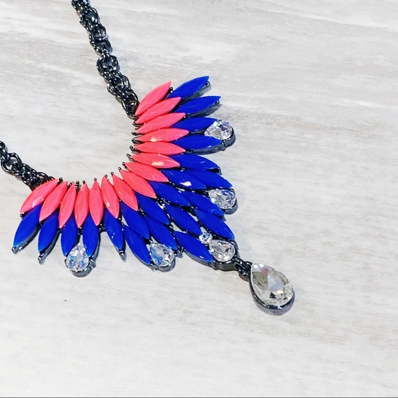 Amrita Singh Gunmetal Blue & Pink Austrian Crystal Bib Modern Bubble Necklace - Picture 10 of 15